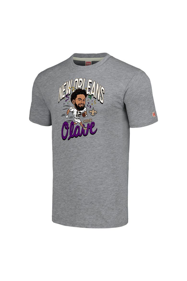 Men's Homage Chris Olave Gray New Orleans Saints Caricature Player Tri-Blend T-Shirt, Alternate, color, Gray