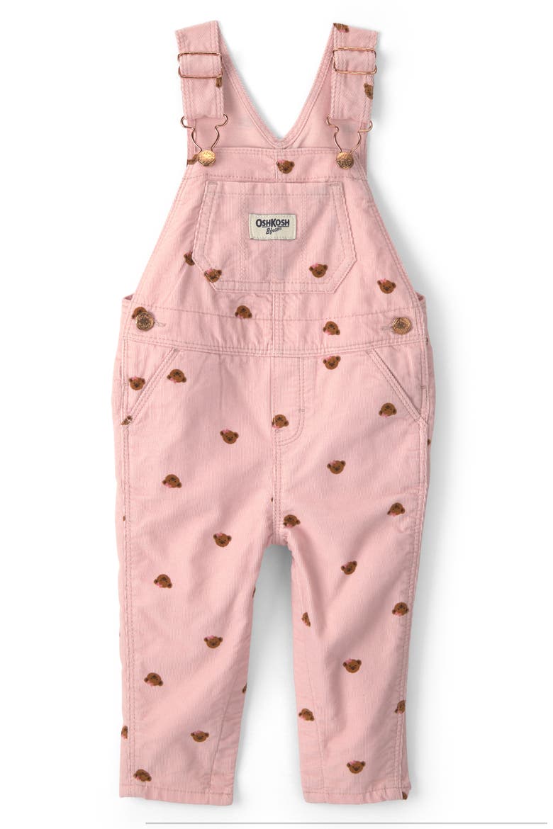 Print Corduroy Overalls, Main, color, PINK BEAR CORD OVERALL