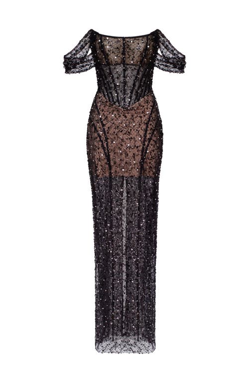 MILLA MILLA STRIKING BLACK SEQUINED FITTED MAXI DRESS