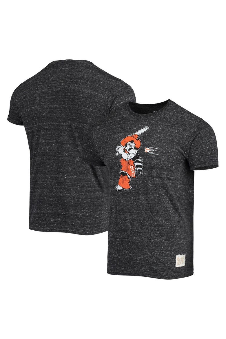 Men's Original Retro Brand Black Oklahoma State Cowboys Batter Slub Vintage Tri-Blend T-Shirt, Main, color, Heather Black