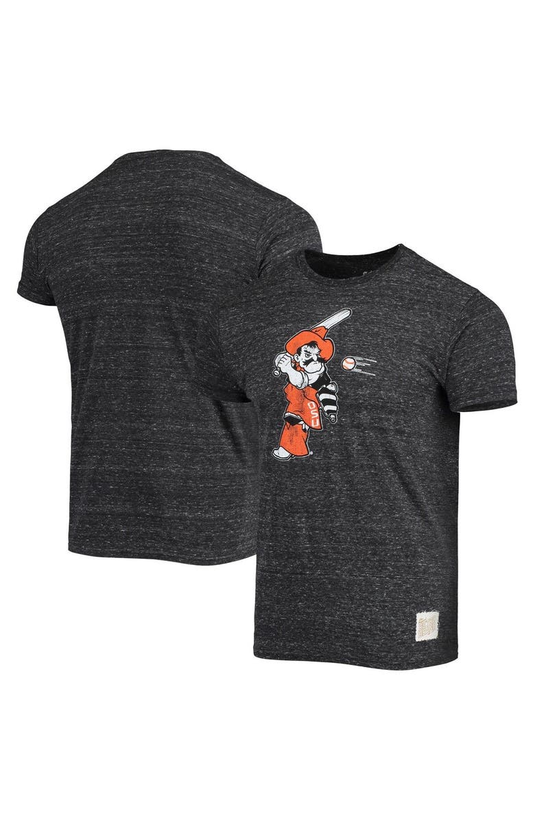 Retro Brand Men's Original Retro Brand Black Oklahoma State Cowboys Batter Slub Vintage Tri-Blend T-Shirt, Main, color, Heather Black
