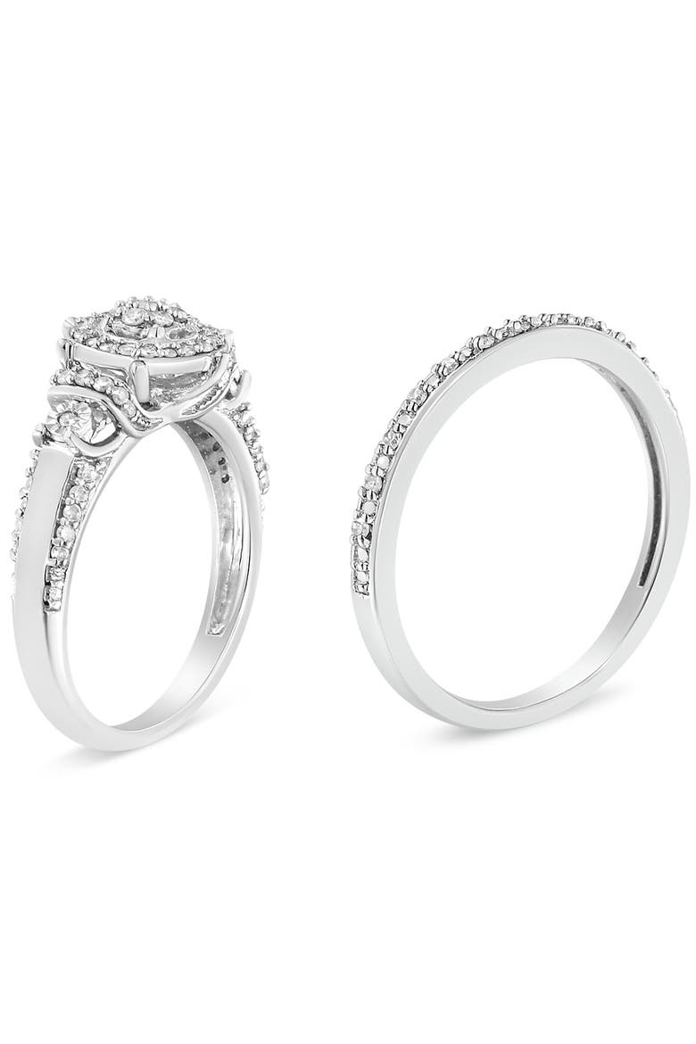 Silver 1/3 Ctw Diamond 7 Stone and Halo Engagement Ring and Wedding Band Set, Alternate, color, Silver