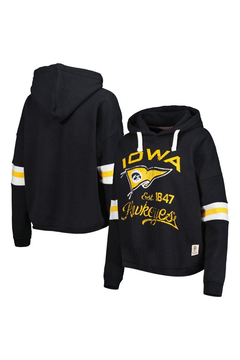 Women's Pressbox Black Iowa Hawkeyes Super Pennant Pullover Hoodie, Main, color, Black