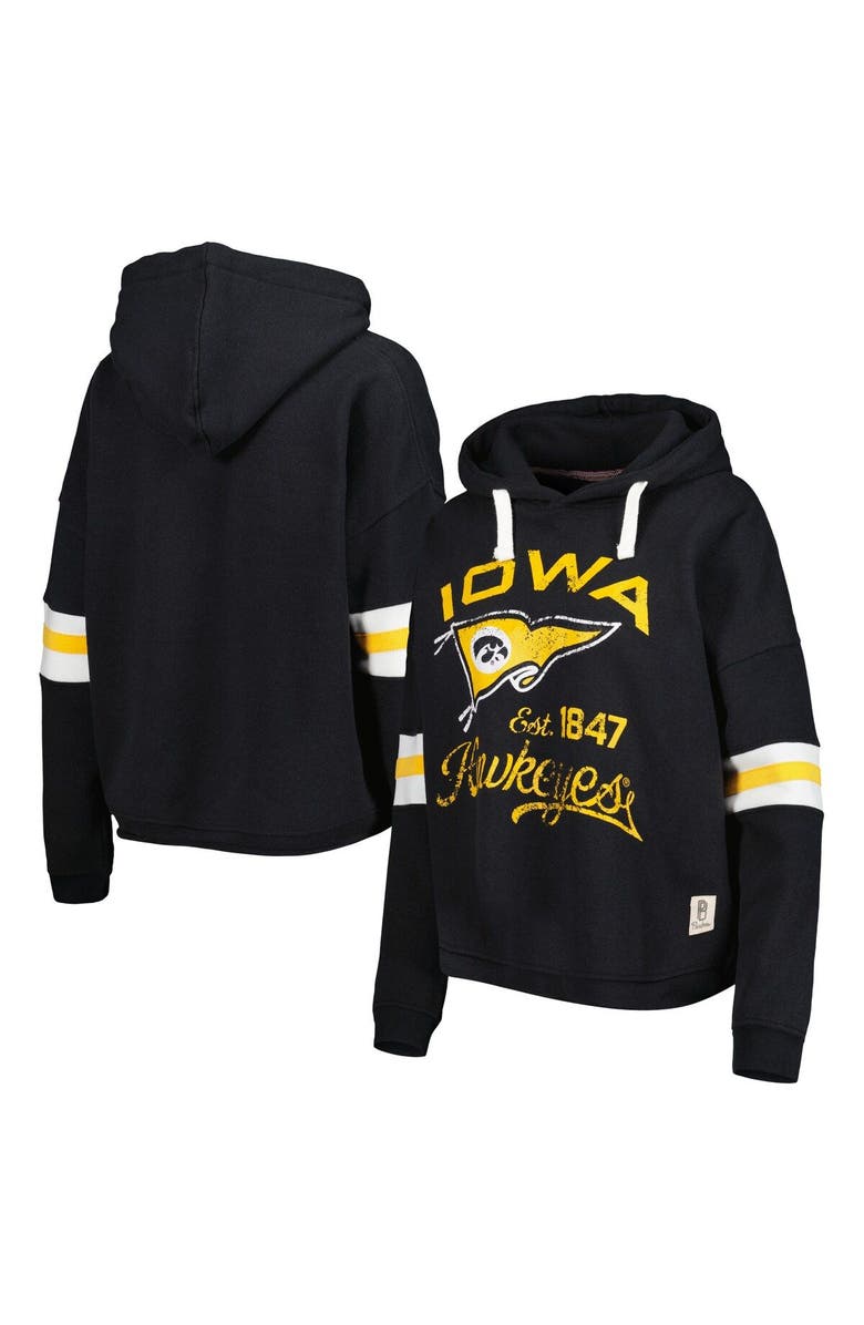 PRESSBOX Women's Pressbox Black Iowa Hawkeyes Super Pennant Pullover Hoodie, Main, color, Black