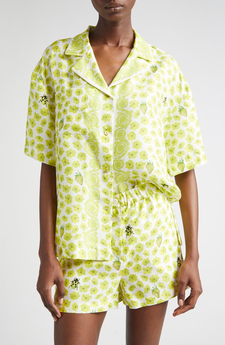 Versace Strawberry Garden Print Camp Shirt, Main, color,