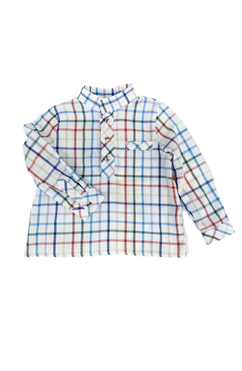 Petite Maison Kids Charlie Checkered Mandarin Collar Shirt, Main, color, Multicolor Checkered