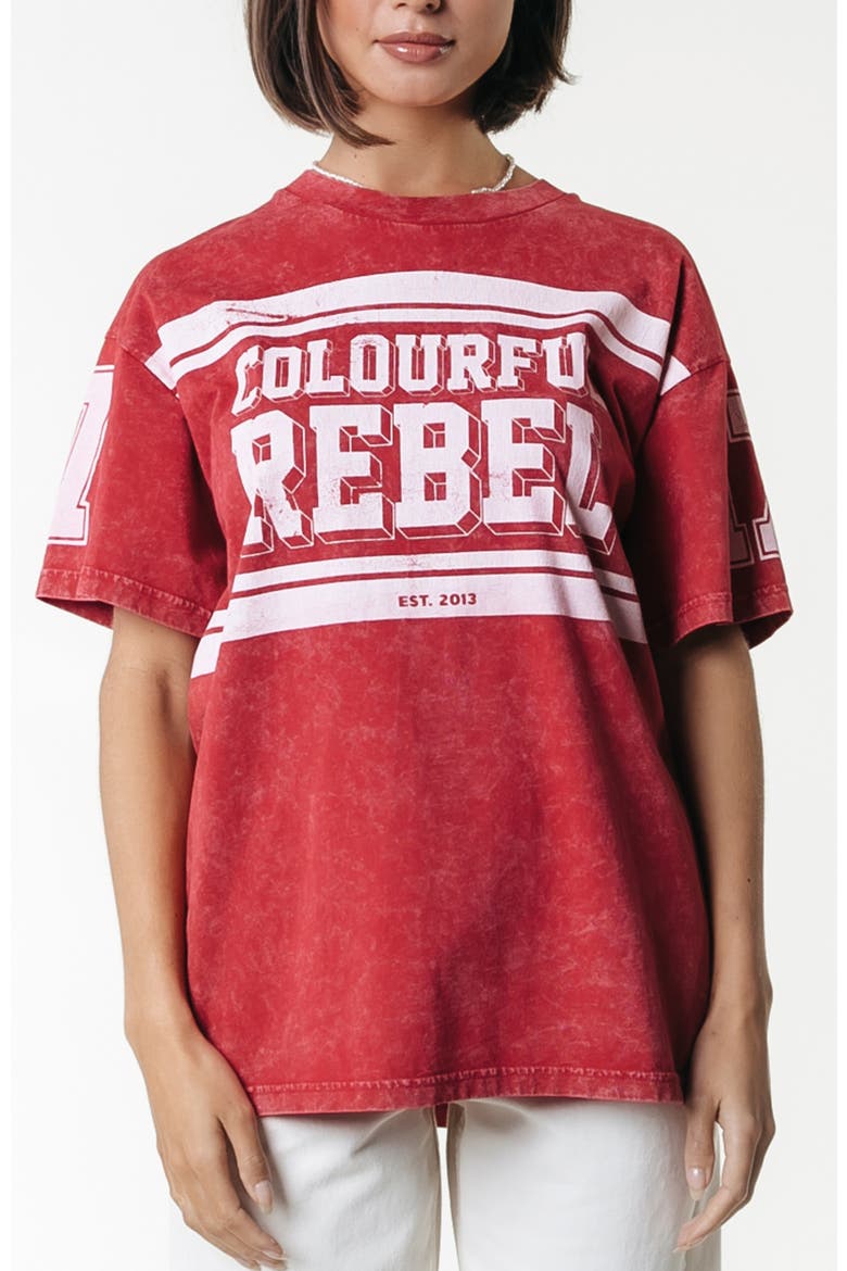 Logo Block Acid Wash Loosefit Tee, Main, color, Racing Red