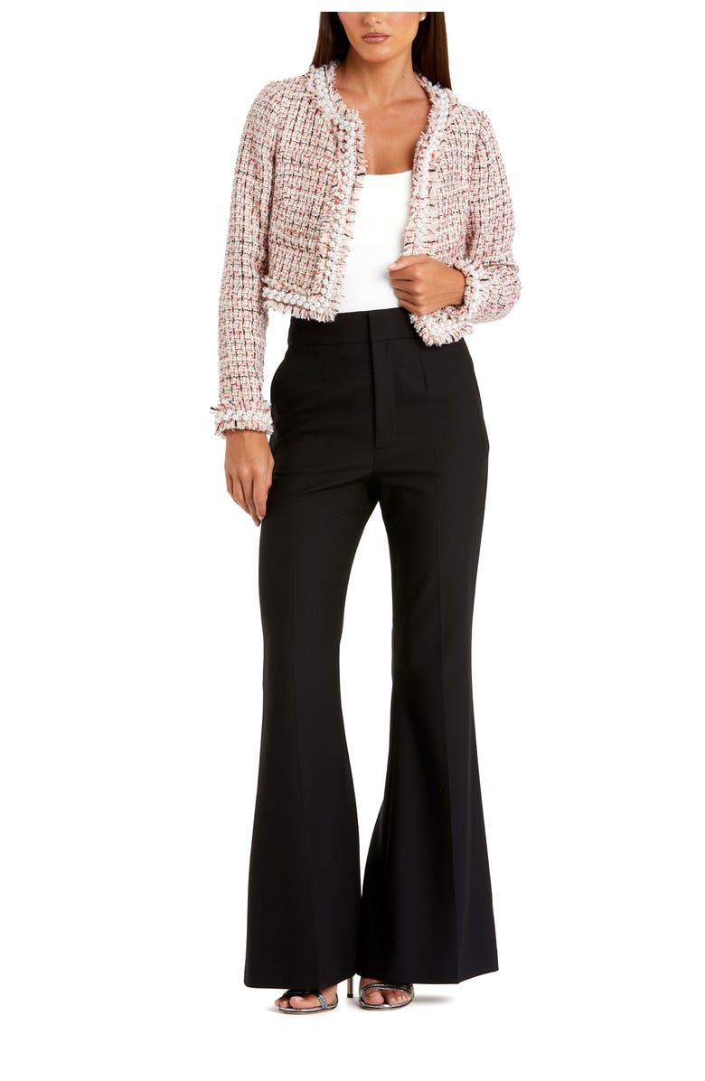 Mac Duggal Pearl Trim Long Sleeve Cropped Jacket, Alternate, color, Cherry