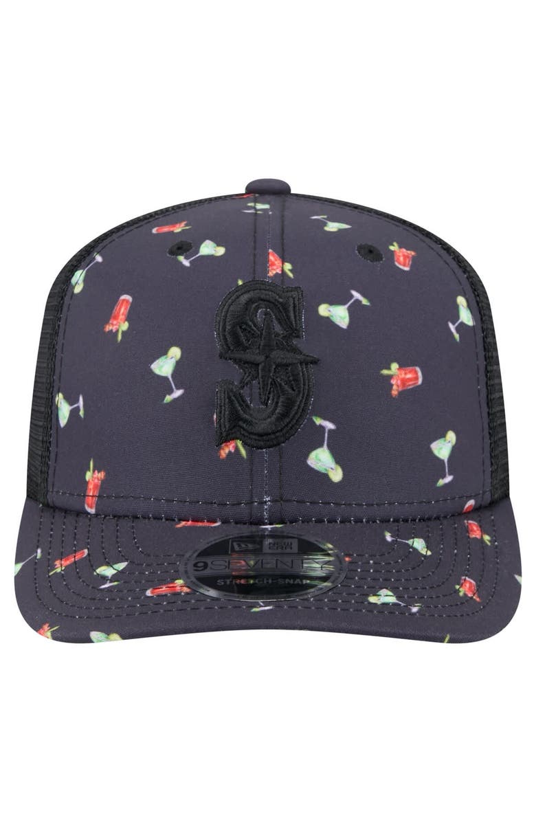 New Era Men's New Era Black Seattle Mariners Adventure Drinks Pattern 9SEVENTY Stretch-Snap Hat, Alternate, color, 