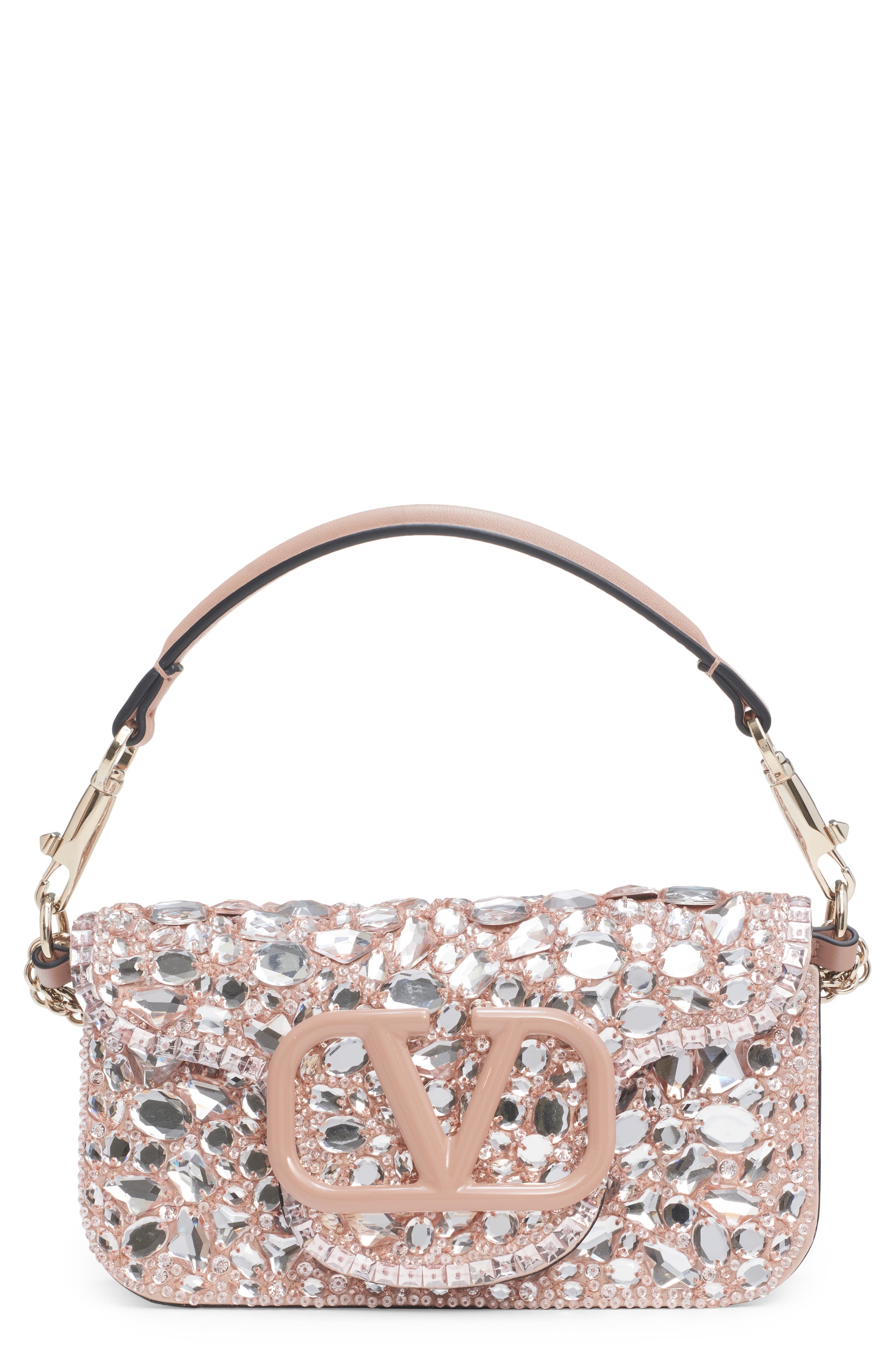 Valentino Garavani Small Locò Crystal Embellished Shoulder Bag, Main, color, 