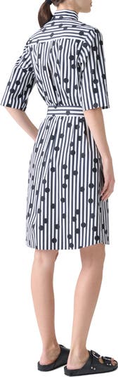 Polka Dot Stripe Belted Shirtdress
