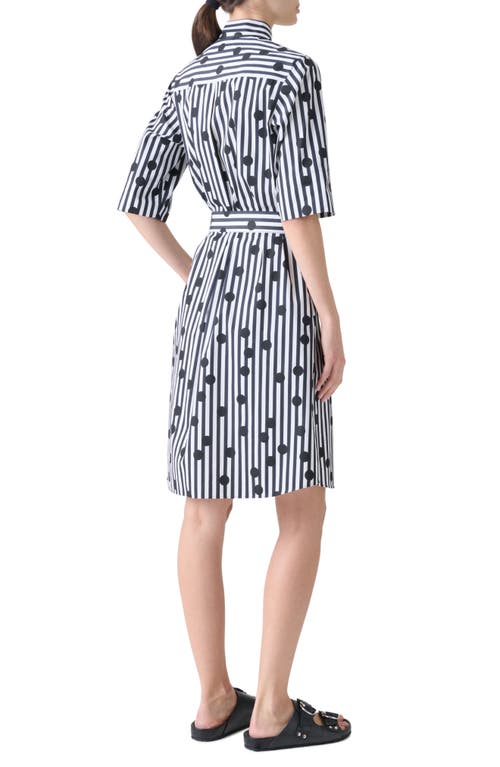 Akris Punto Polka Dot Stripe Belted Shirtdress In White