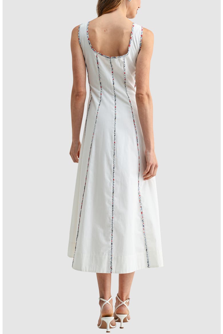 Floral Piping Sleeveless Fit & Flare Midi Dress, Alternate, color, WHITE