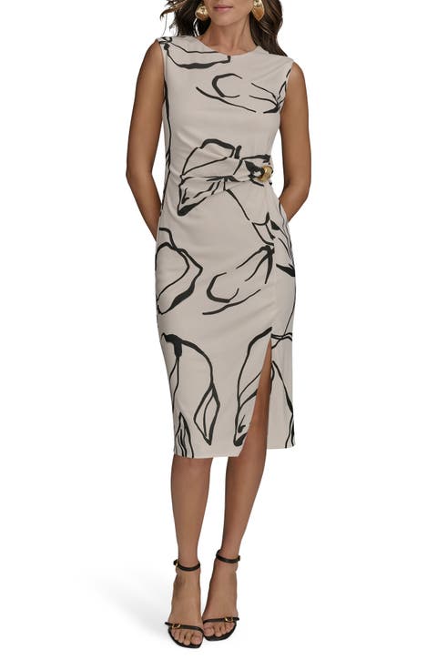 【Donna Karan New York】Brushstroke Midi Dress Donna Karan New York Donna Karan Women's Brush-Stroke Belted