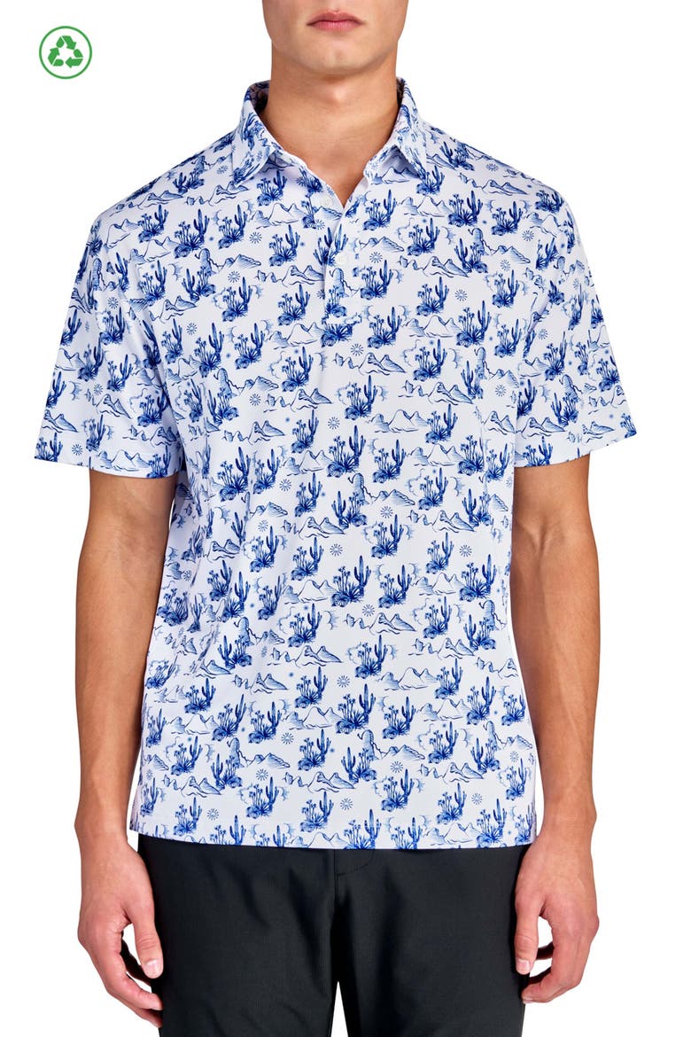 Regular Fit Cactus Print Performance Recycled Golf Polo, Main, color, WHITE