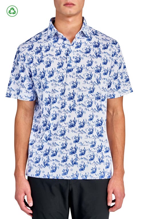 CONSTRUCT Regular Fit Cactus Print Performance Recycled Golf Polo in White  product