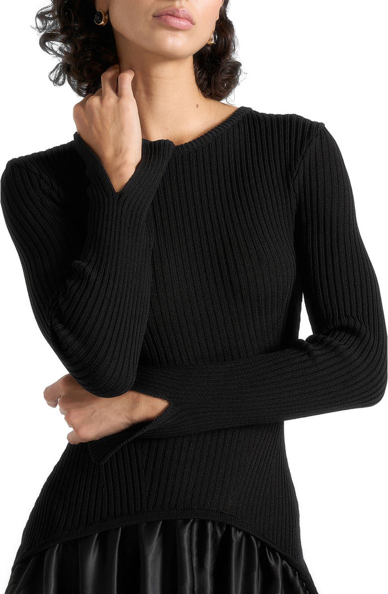 Manière De Voir Adeline Knit & Satin Curved Hem Maxi Dress, Alternate, color, Black