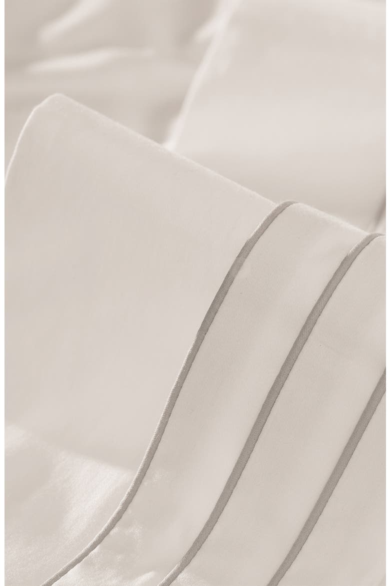 Signature Triple Pleat Organic Cotton Sheet Set, Alternate, color, WHITE/ PEWTER