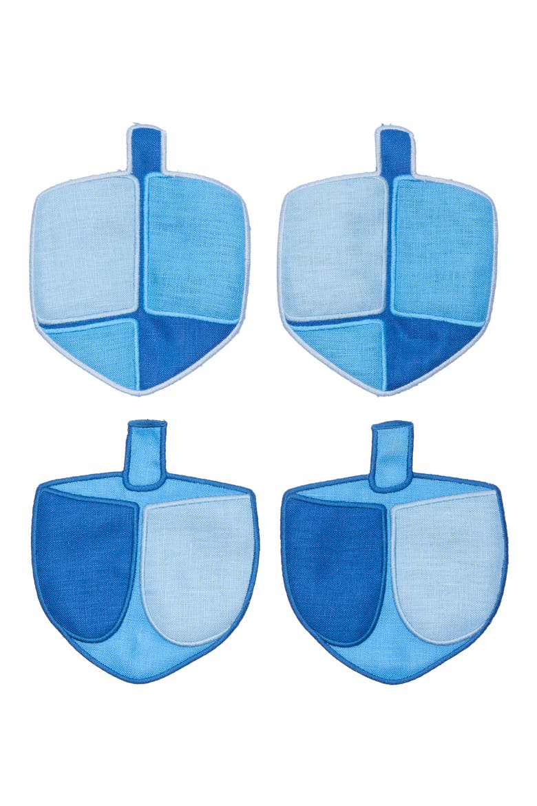 Set of 4 Linen Dreidel Cocktail Napkins, Main, color, DARK BLUE