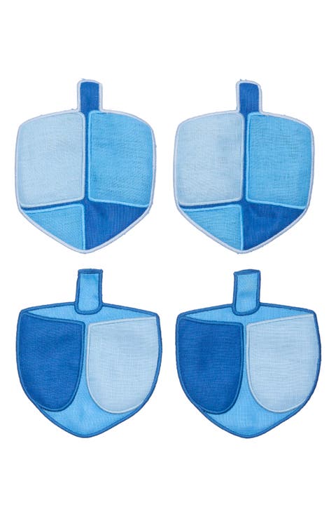 Set of 4 Linen Dreidel Cocktail Napkins