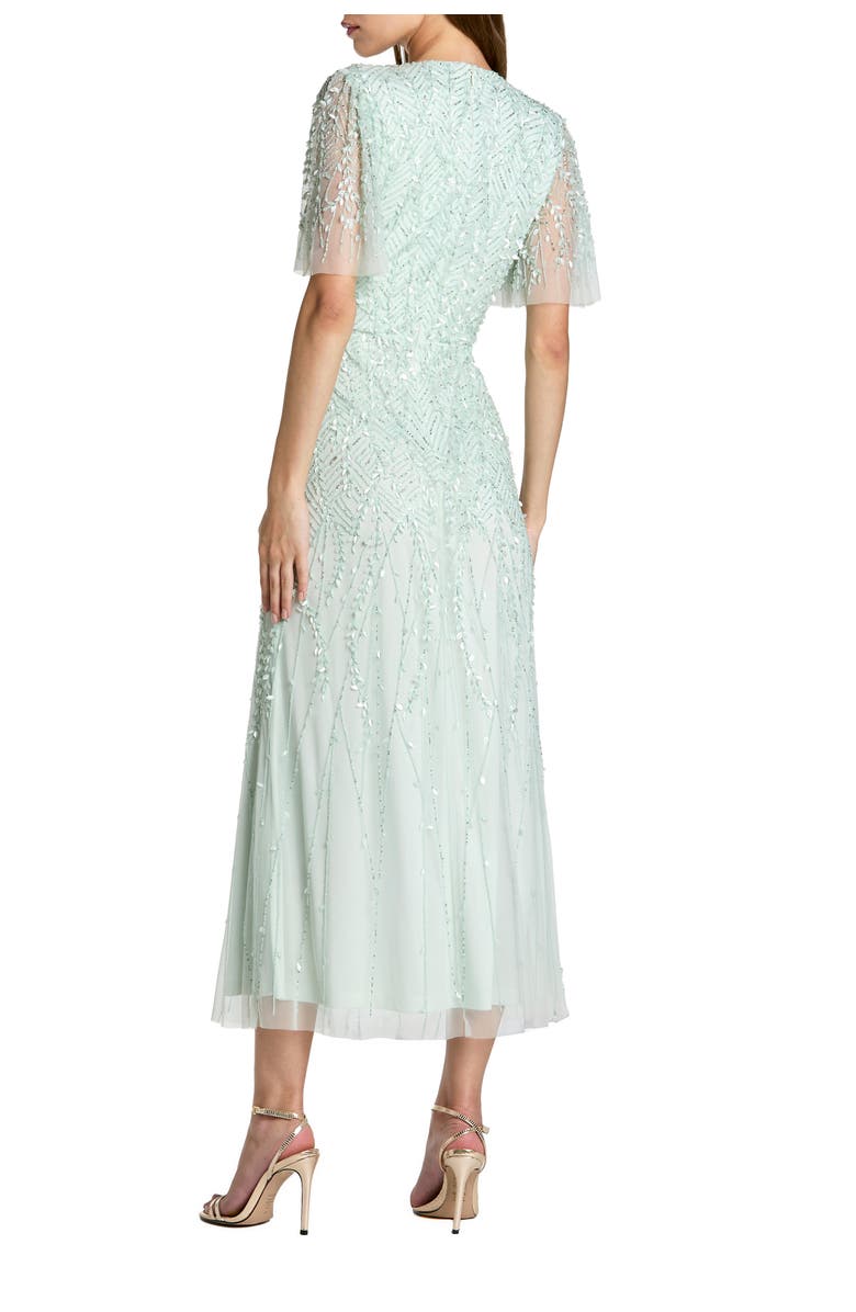 Mac Duggal Women's Beaded Wrap Over Butterfly Sleeve Dress, Alternate, color, Seafoam
