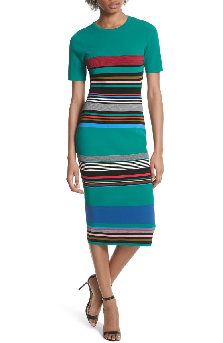 DVF Diane von Furstenberg Stripe Short Sleeve Sweater Dress, Main, color,
