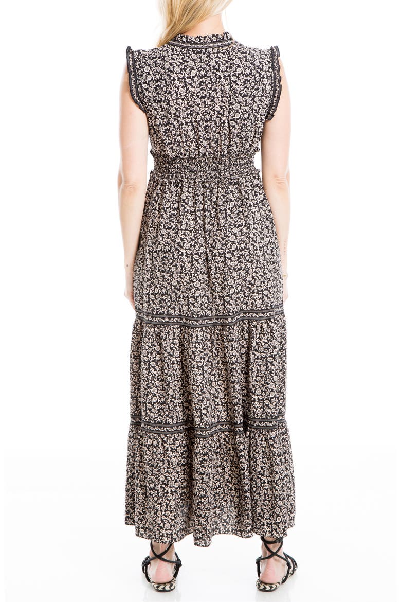 Sleeveless Smocked Floral Print Tiered Maxi Dress, Alternate, color, BKIVOCLF