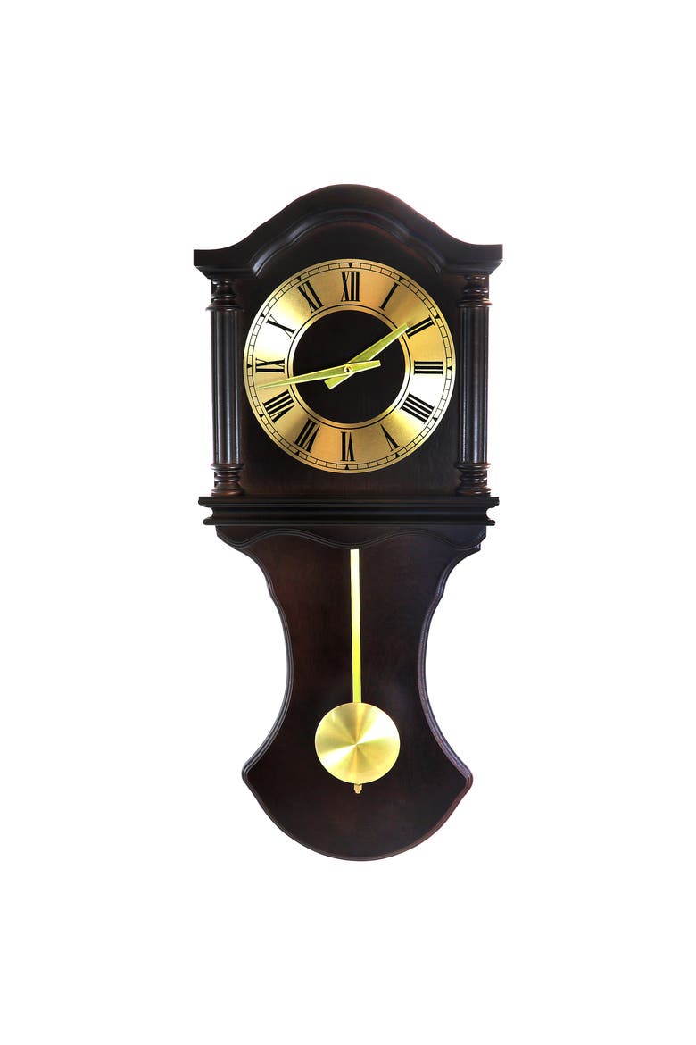 27.5in Wall Clock with Pendulum Chocolate Oak Finish, Alternate, color, Chocolate