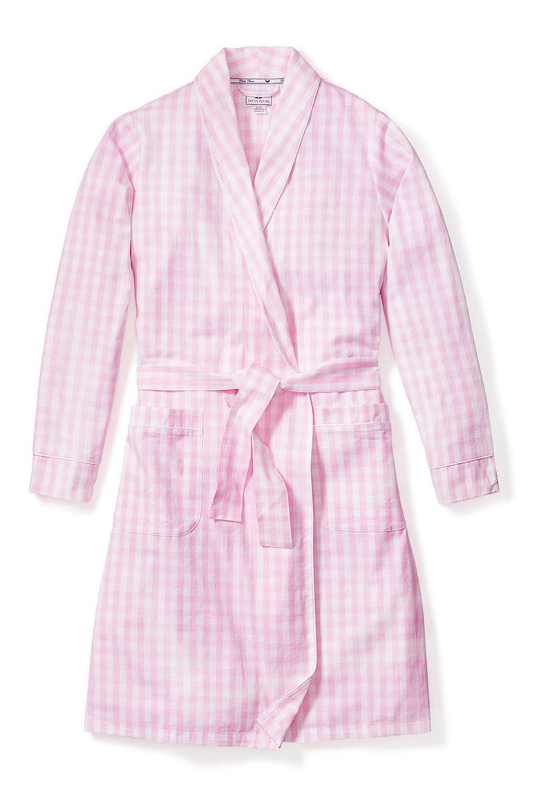 Women's Gingham Cotton Robe, Alternate, color, PINK