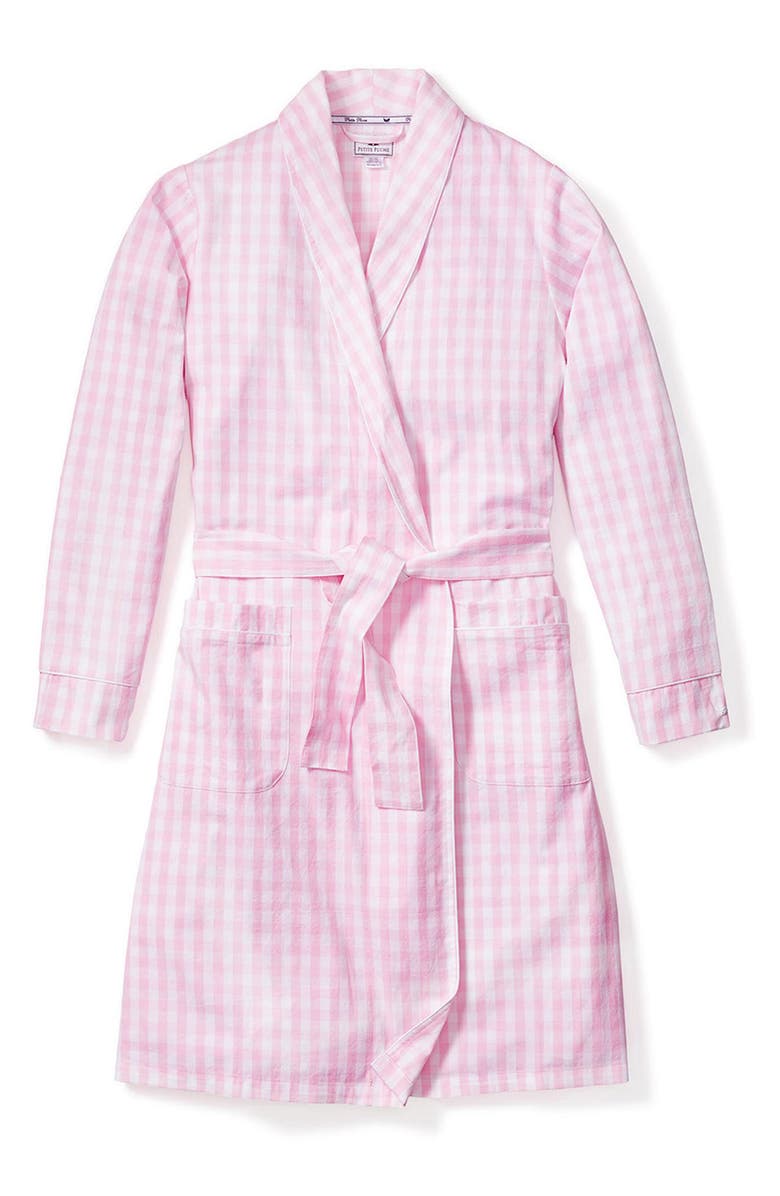 Petite Plume Women's Gingham Cotton Robe, Alternate, color, Pink