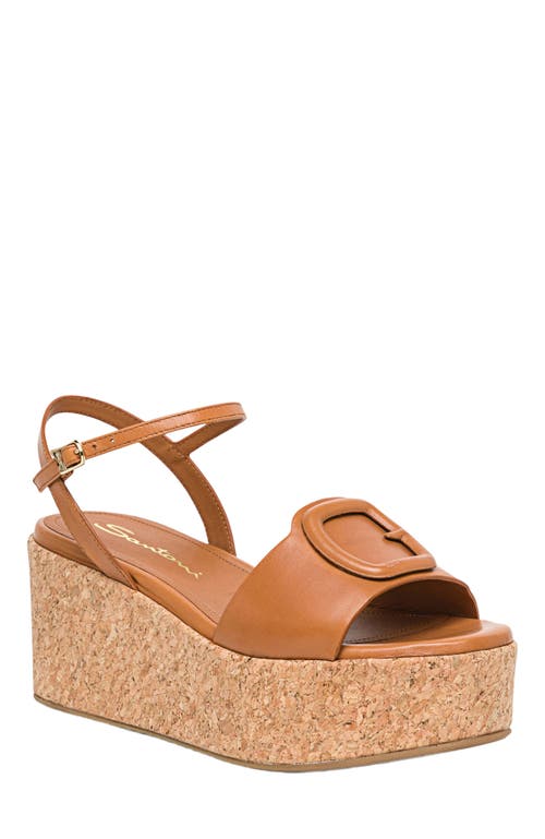 Santoni Marta Leather Buckle Wedge Sandals In Brown