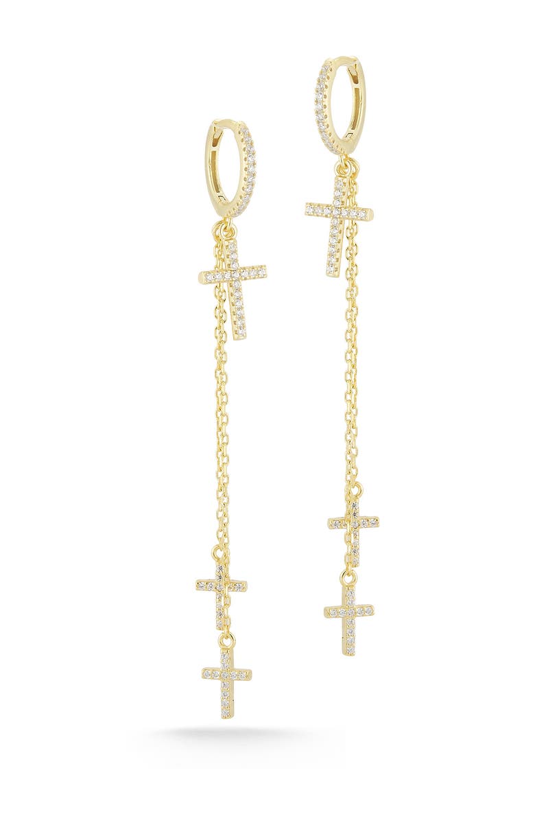 SPHERA MILANO Gold Vermeil CZ Cross Drop Huggie Earrings, Main, color, 
