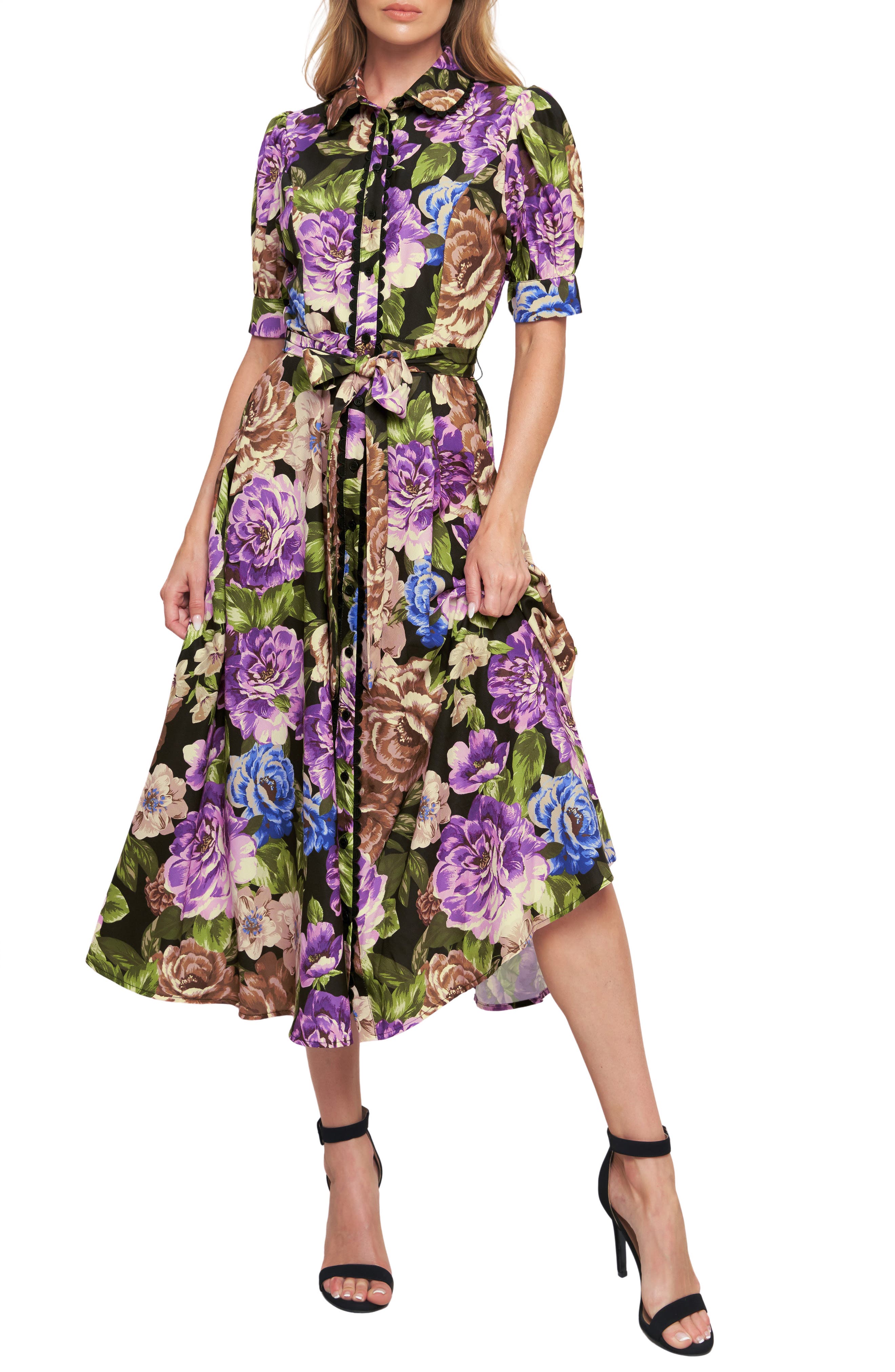 Floral Button Front Midi Dress