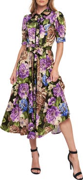 FLYING TOMATO Floral Button Front Midi Dress