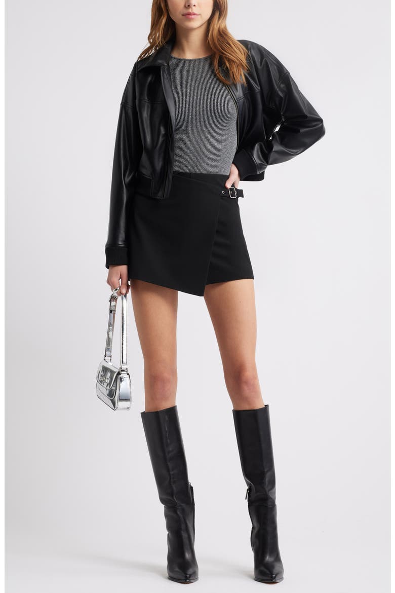 Tailored Faux Wrap Mini Skort, Alternate, color, BLACK