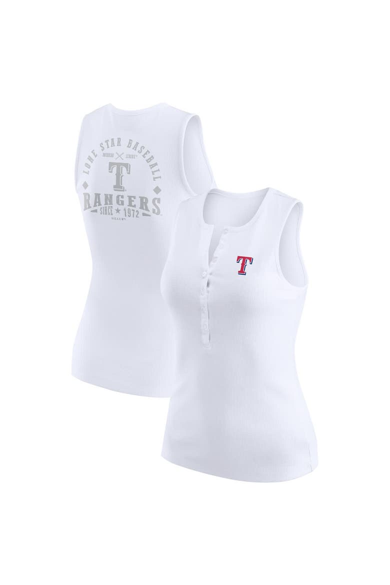 Women's WEAR by Erin Andrews White Texas Rangers Rib-Knit Henley Tank Top, Main, color, White