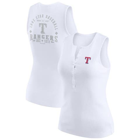 Women's WEAR by Erin Andrews White Texas Rangers Rib-Knit Henley Tank Top