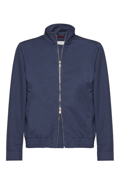 Shop Brunello Cucinelli Bonded Fabric Bomber Jacket In Azure