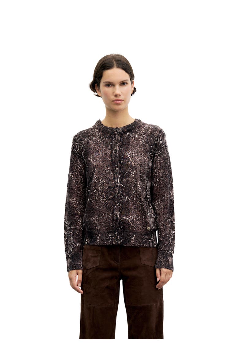Merino Wool Crew Neck Cardigan, Main, color, Brown