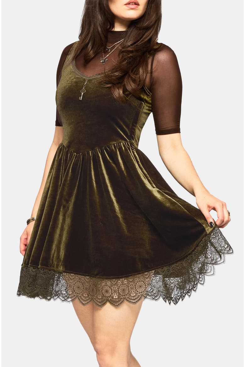Orbweb Velour Mini Dress, Alternate, color, Green