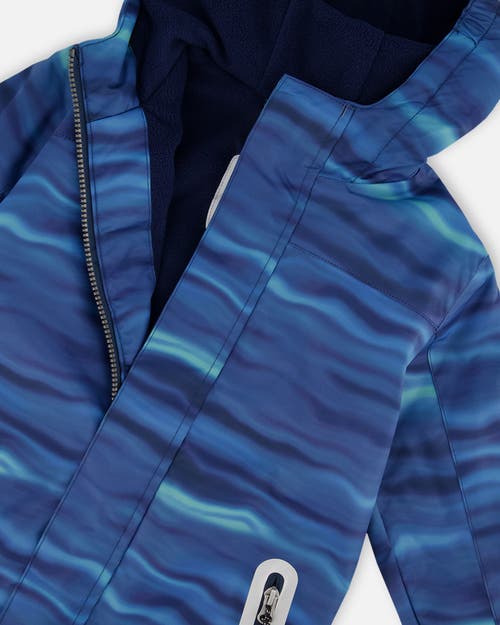 Deux Par Deux Little Kids Unisex Printed Mid-season One-piece Outerwear Blue Wave And Black In Blue Wave And Black