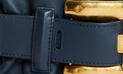Balmain Anthem Mini Buckle Shoulder Bag In Calfskin Leather In Blue