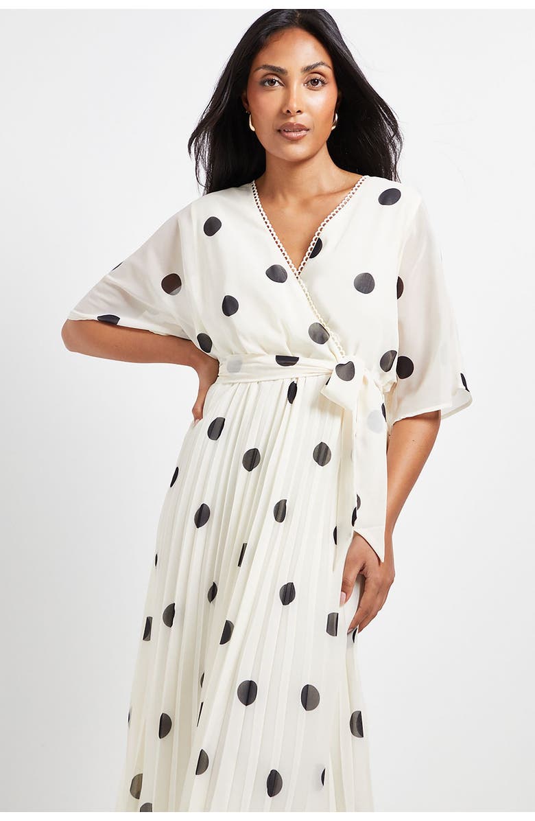 Wallis Petite Spot Pleated Midi Dress, Alternate, color, Ivory