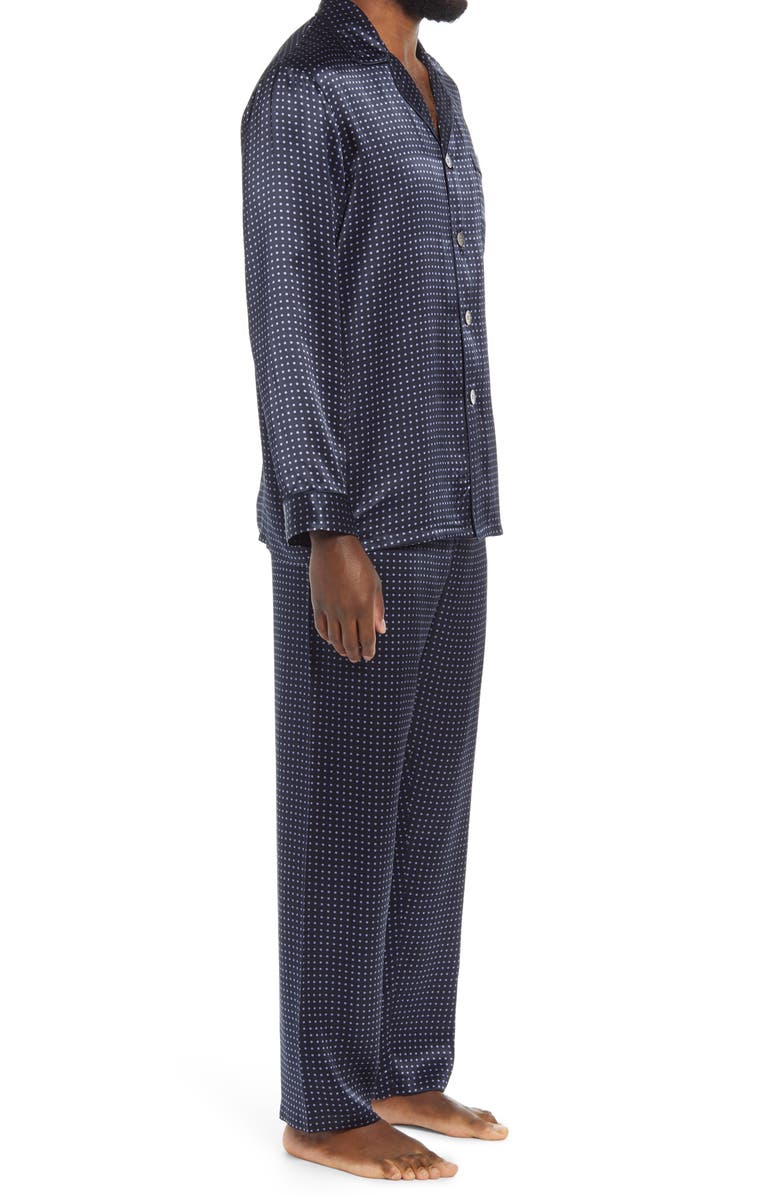 Majestic International Dot Silk Pajamas, Alternate, color, Navy Dot