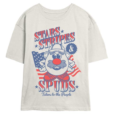 Junior's Stars Stripes And Spuds Short Sleeve Skimmer T-shirt