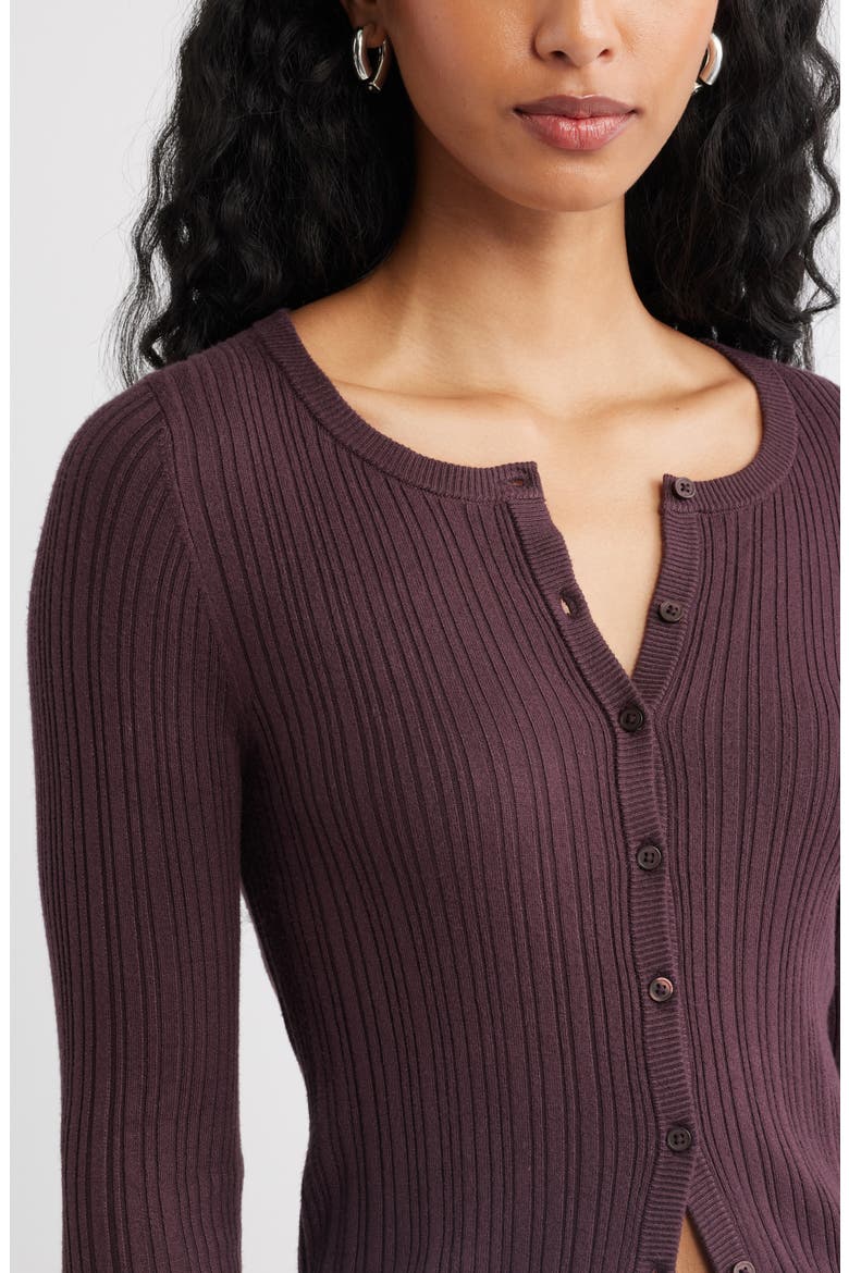 Rib Cardigan, Alternate, color, BURGUNDY FUDGE