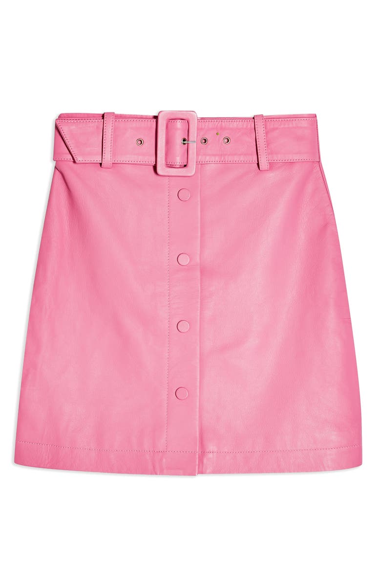 Topshop Belted Leather Miniskirt, Alternate, color, 