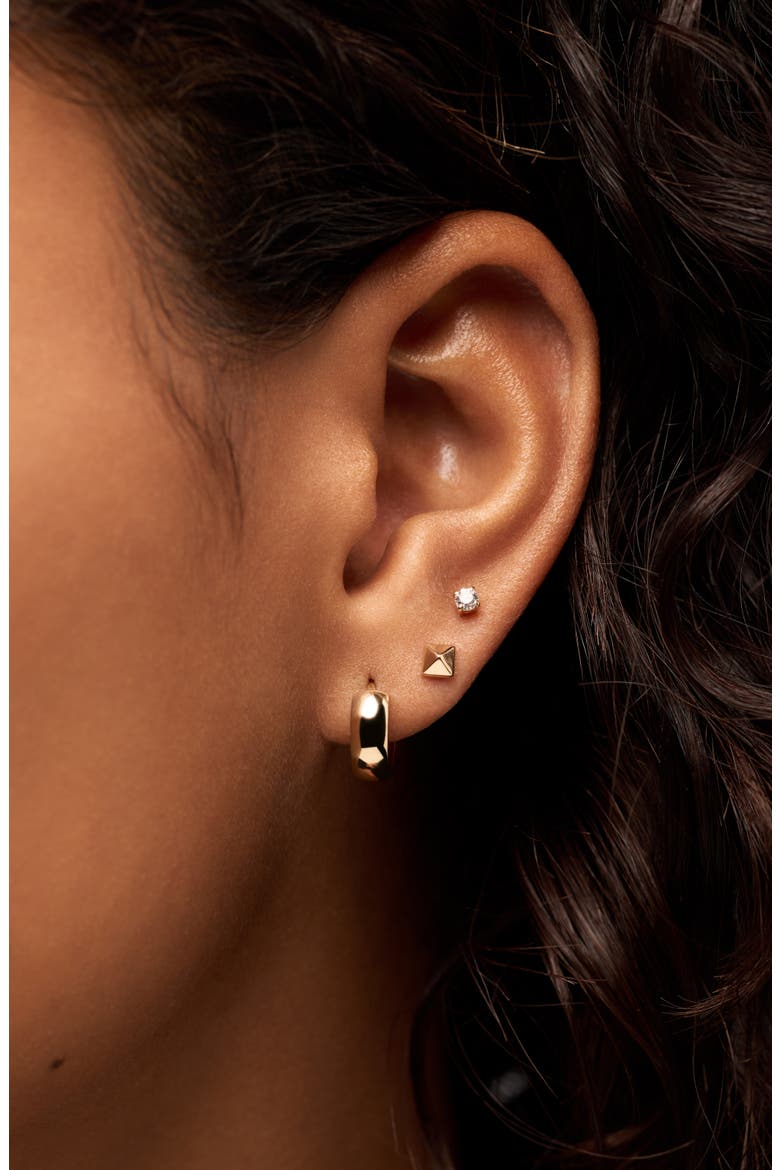 Solid Yellow Gold - Pyramid Studs, Alternate, color, Gold