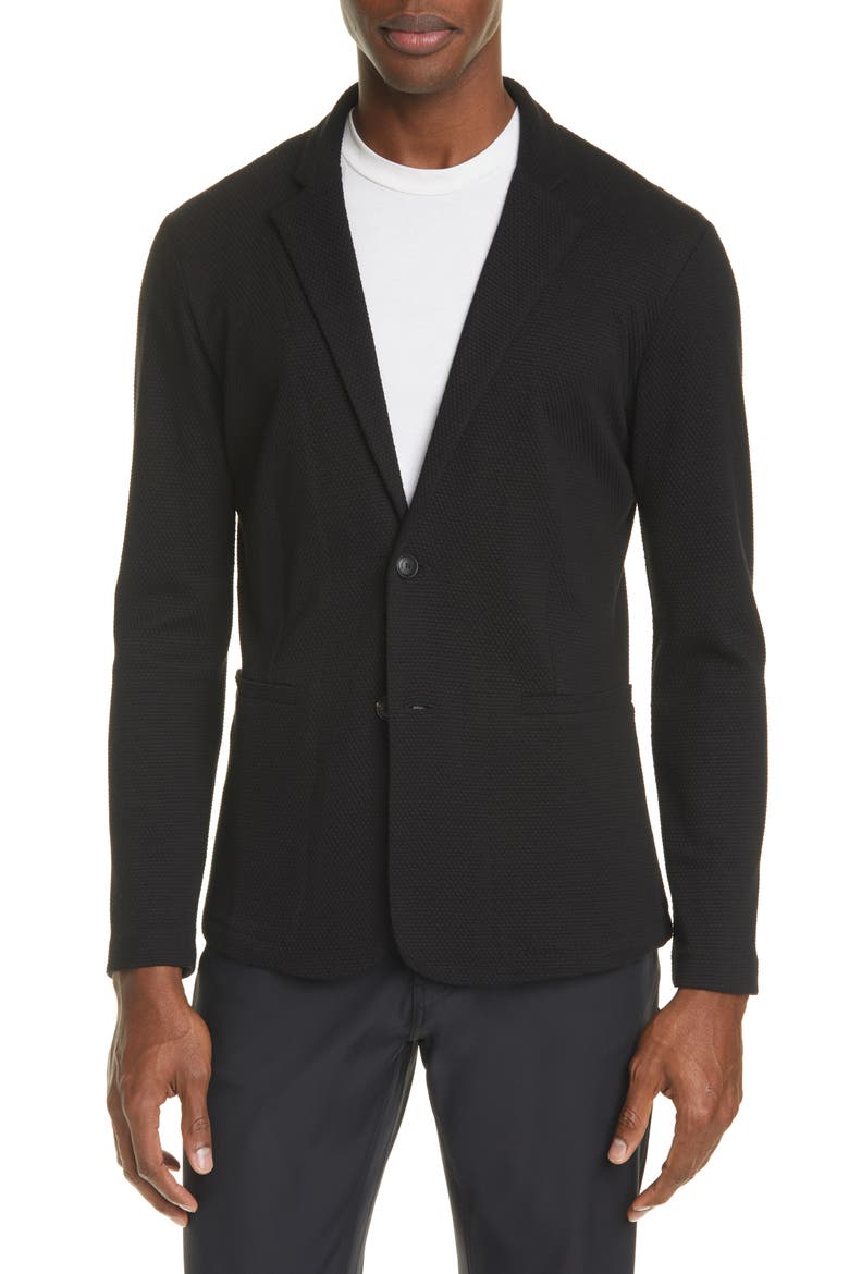 Trim Fit Knit Cotton Blend Blazer, Main, color, BLACK