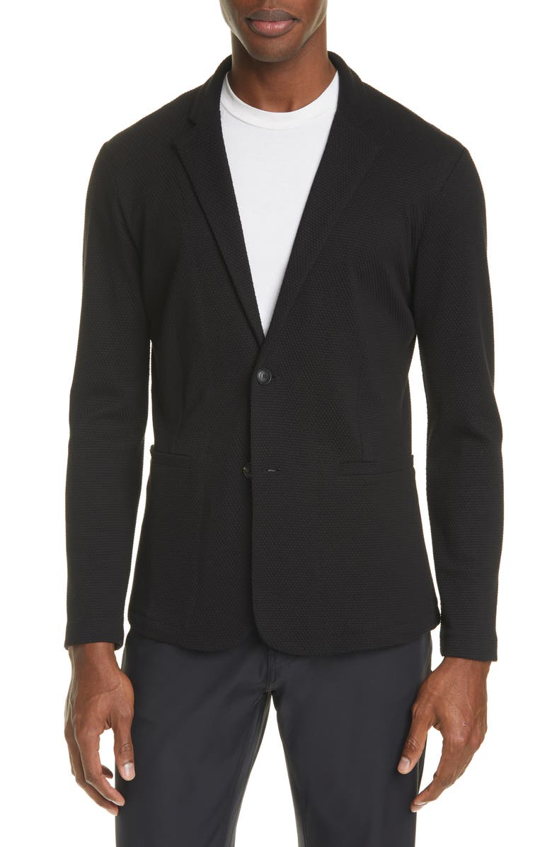 Emporio Armani Trim Fit Knit Cotton Blend Blazer, Main, color, 
